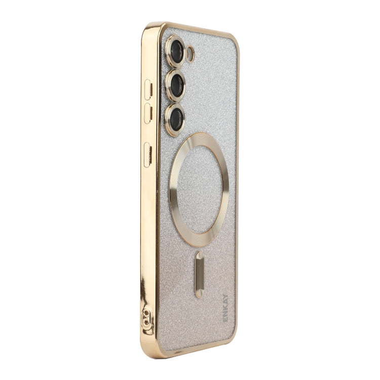 For Samsung Galaxy S25 5G ENKAY Hat-Prince Magnetic Glitter Plated TPU Phone Case with Lens Film(Golden)