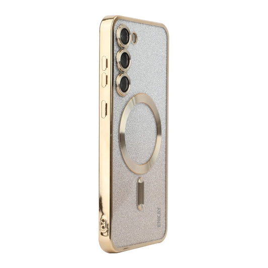 For Samsung Galaxy S25 5G ENKAY Hat-Prince Magnetic Glitter Plated TPU Phone Case with Lens Film(Golden)