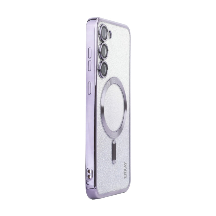 For Samsung Galaxy S25 5G ENKAY Hat-Prince Magnetic Glitter Plated TPU Phone Case with Lens Film(Purple)
