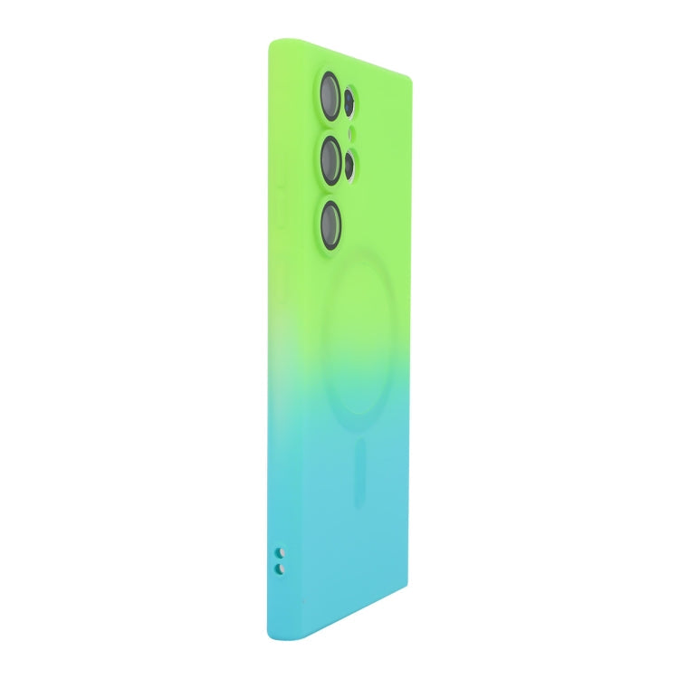 For Samsung Galaxy S25 Ultra 5G ENKAY Hat-Prince MagSafe Rainbow Gradient Silicone Phone Case with Lens Film(Green Blue)