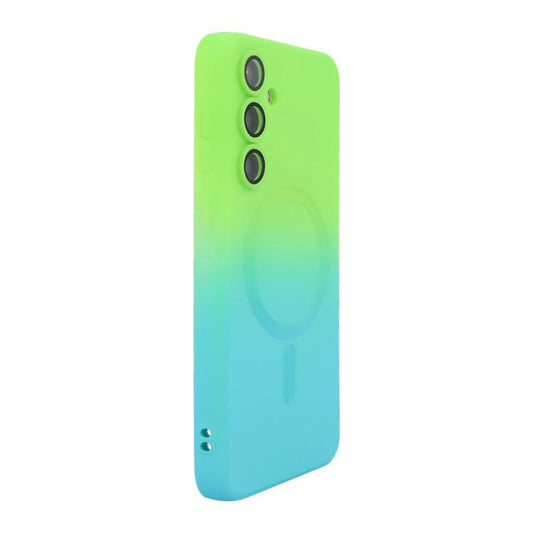 For Samsung Galaxy S25+ 5G ENKAY Hat-Prince MagSafe Rainbow Gradient Silicone Phone Case with Lens Film(Green Blue)