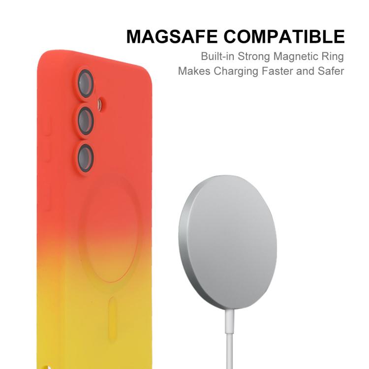 For Samsung Galaxy S25 5G ENKAY Hat-Prince MagSafe Rainbow Gradient Silicone Phone Case with Lens Film(Pink Rose)