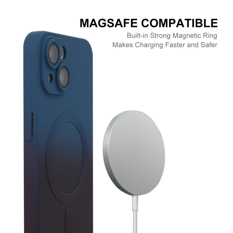 For iPhone 13 ENKAY Hat-Prince MagSafe Rainbow Gradient Silicone Phone Case with Lens Film(Purple Blue)