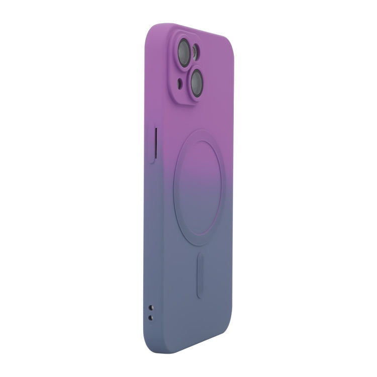 For iPhone 13 ENKAY Hat-Prince MagSafe Rainbow Gradient Silicone Phone Case with Lens Film(Purple Blue)