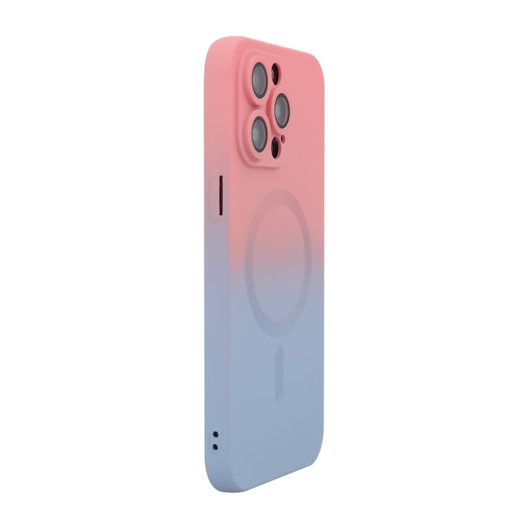 For iPhone 14 Pro Max ENKAY Hat-Prince MagSafe Rainbow Gradient Silicone Phone Case with Lens Film(Pink Blue)