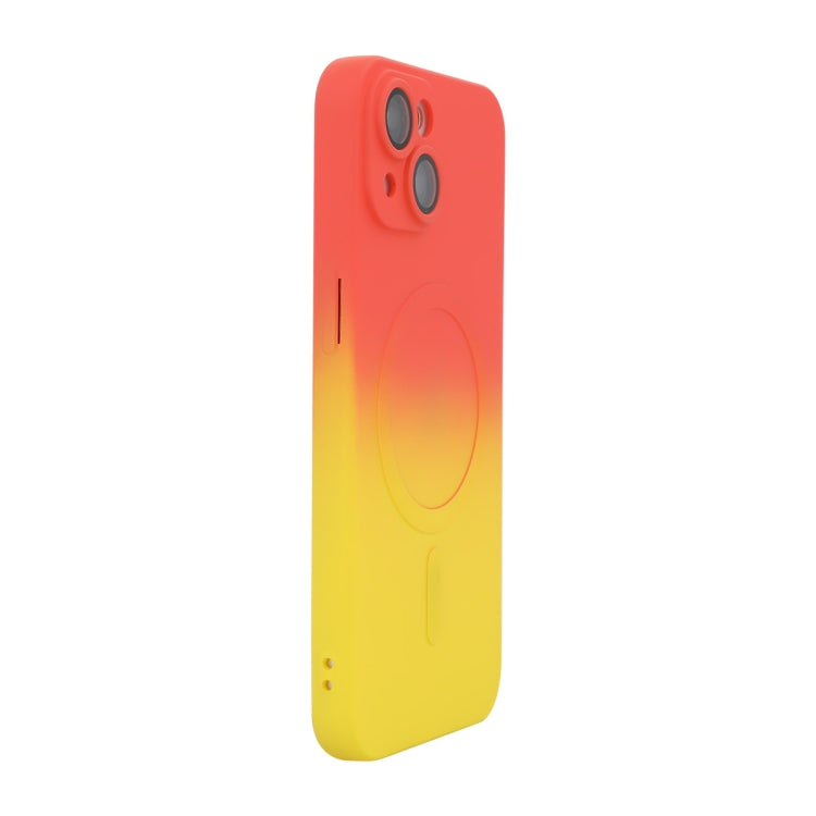 For iPhone 14 ENKAY Hat-Prince MagSafe Rainbow Gradient Silicone Phone Case with Lens Film(Orange Yellow)