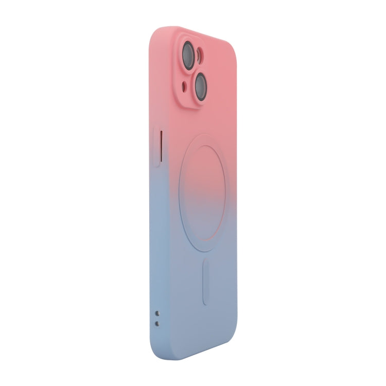 For iPhone 14 ENKAY Hat-Prince MagSafe Rainbow Gradient Silicone Phone Case with Lens Film(Pink Blue)