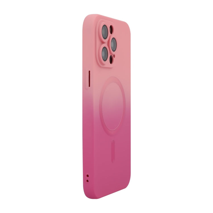 For iPhone 15 Pro ENKAY Hat-Prince MagSafe Rainbow Gradient Silicone Phone Case with Lens Film(Pink Rose)