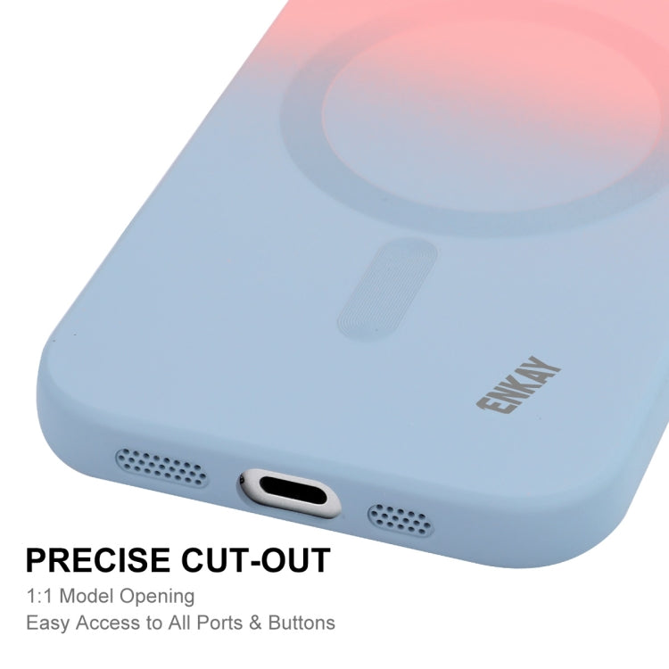 For iPhone 16 Plus ENKAY Hat-Prince MagSafe Rainbow Gradient Silicone Phone Case with Lens Film(Pink Rose)