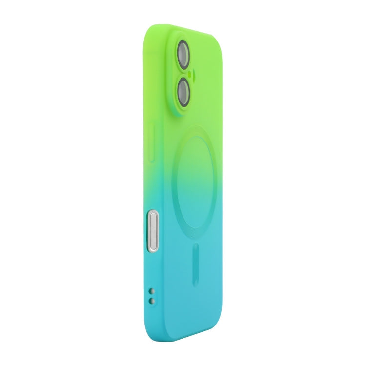 For iPhone 16 Plus ENKAY Hat-Prince MagSafe Rainbow Gradient Silicone Phone Case with Lens Film(Green Blue)