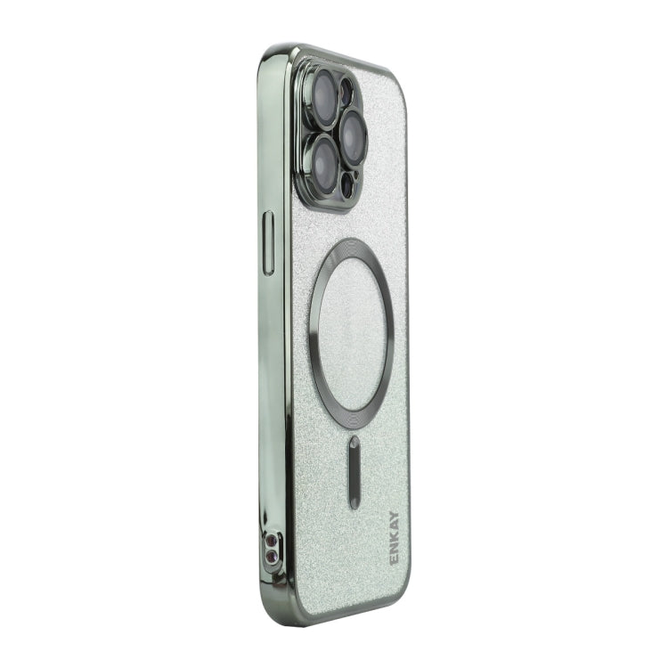 For iPhone 13 Pro Max ENKAY Hat-Prince Magnetic Glitter Plated Shockproof Phone Case with Lens Film(Green)