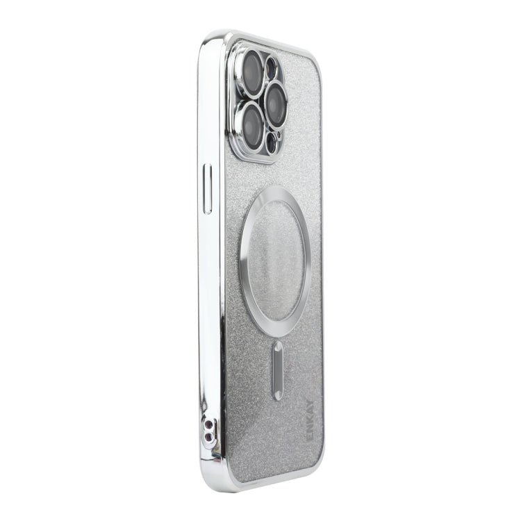 For iPhone 13 Pro ENKAY Hat-Prince Magnetic Glitter Plated Shockproof Phone Case with Lens Film(Silver)