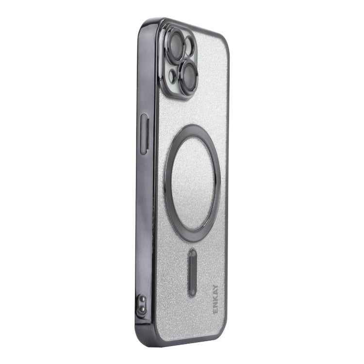 For iPhone 13 ENKAY Hat-Prince Magnetic Glitter Plated Shockproof Phone Case with Lens Film(Black)