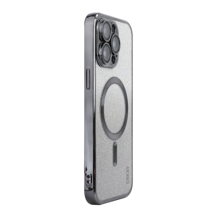 For iPhone 14 Pro Max ENKAY Hat-Prince Magnetic Glitter Plated Shockproof Phone Case with Lens Film(Black)