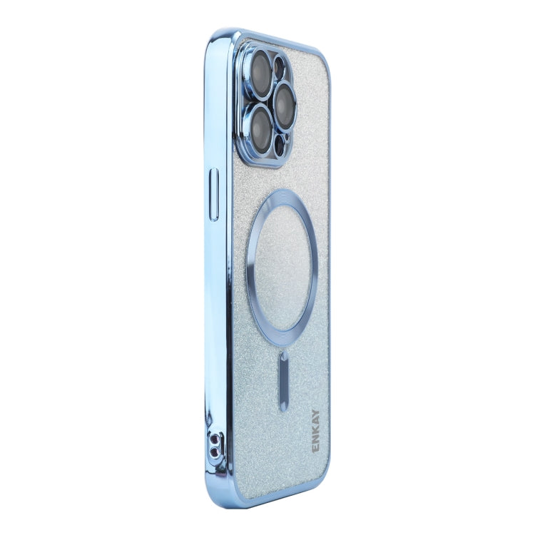 For iPhone 14 Pro Max ENKAY Hat-Prince Magnetic Glitter Plated Shockproof Phone Case with Lens Film(Blue)