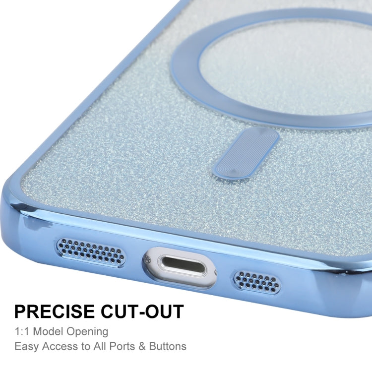 For iPhone 14 Plus ENKAY Hat-Prince Magnetic Glitter Plated Shockproof Phone Case with Lens Film(Blue)