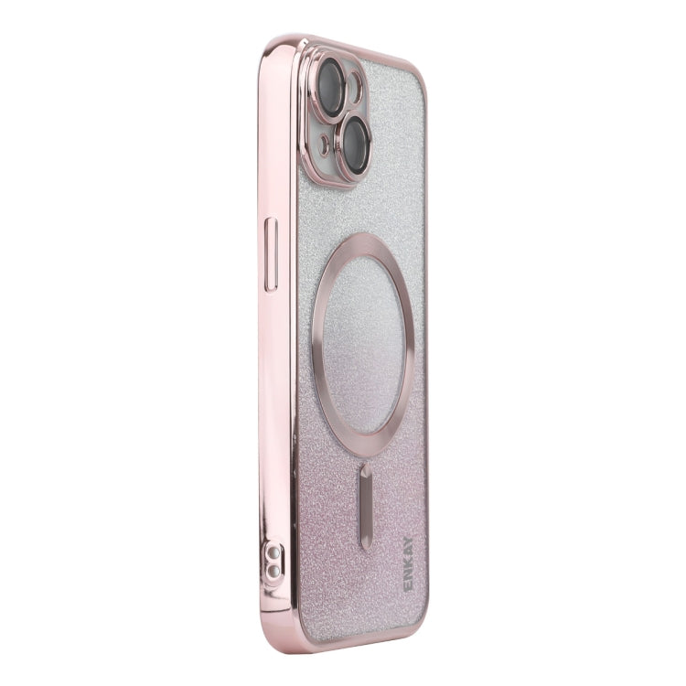 For iPhone 14 ENKAY Hat-Prince Magnetic Glitter Plated Shockproof Phone Case with Lens Film(Pink)