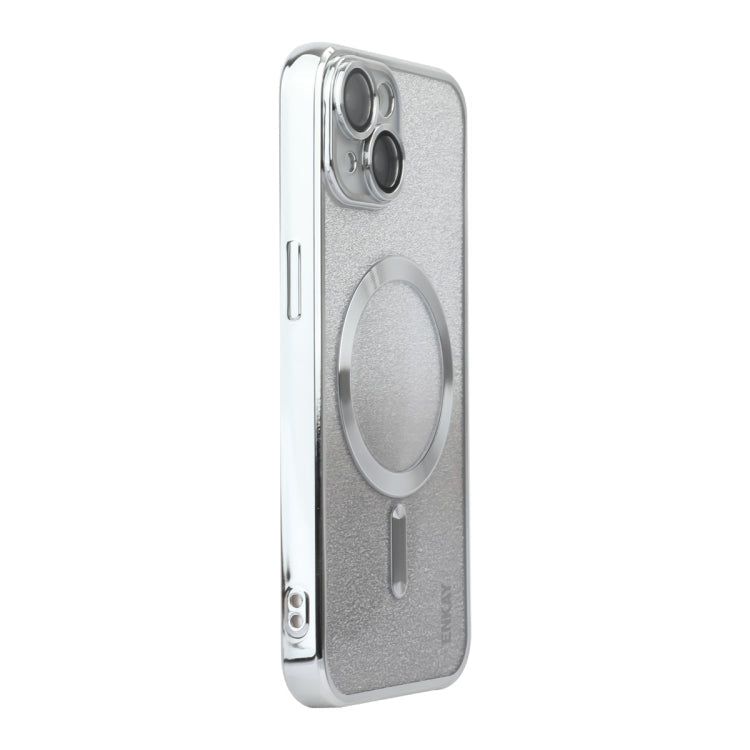 For iPhone 14 ENKAY Hat-Prince Magnetic Glitter Plated Shockproof Phone Case with Lens Film(Silver)