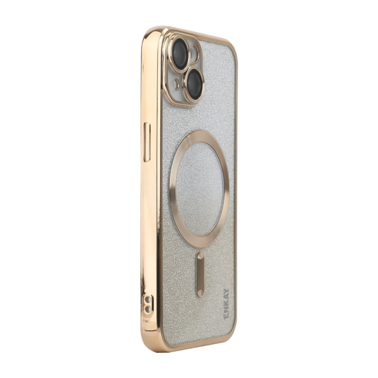 For iPhone 15 Plus ENKAY Hat-Prince Magnetic Glitter Plated Shockproof Phone Case with Lens Film(Golden)