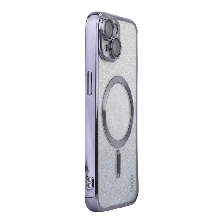 For iPhone 15 Plus ENKAY Hat-Prince Magnetic Glitter Plated Shockproof Phone Case with Lens Film(Purple)