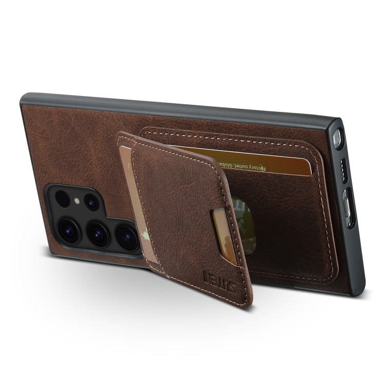 For Samsung Galaxy S22 Ultra 5G Suteni H02 Litchi Leather Card Wallet Stand Back Phone Case(Brown)