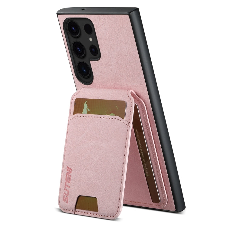 For Samsung Galaxy S22 Ultra 5G Suteni H02 Litchi Leather Card Wallet Stand Back Phone Case(Pink)