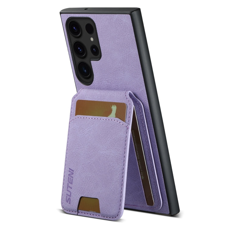 For Samsung Galaxy S22 Ultra 5G Suteni H02 Litchi Leather Card Wallet Stand Back Phone Case(Purple)