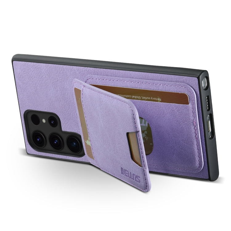 For Samsung Galaxy S22 Ultra 5G Suteni H02 Litchi Leather Card Wallet Stand Back Phone Case(Purple)