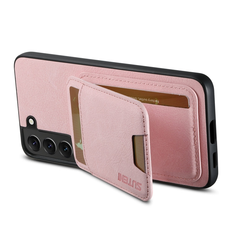 For Samsung Galaxy S22+ 5G Suteni H02 Litchi Leather Card Wallet Stand Back Phone Case(Pink)