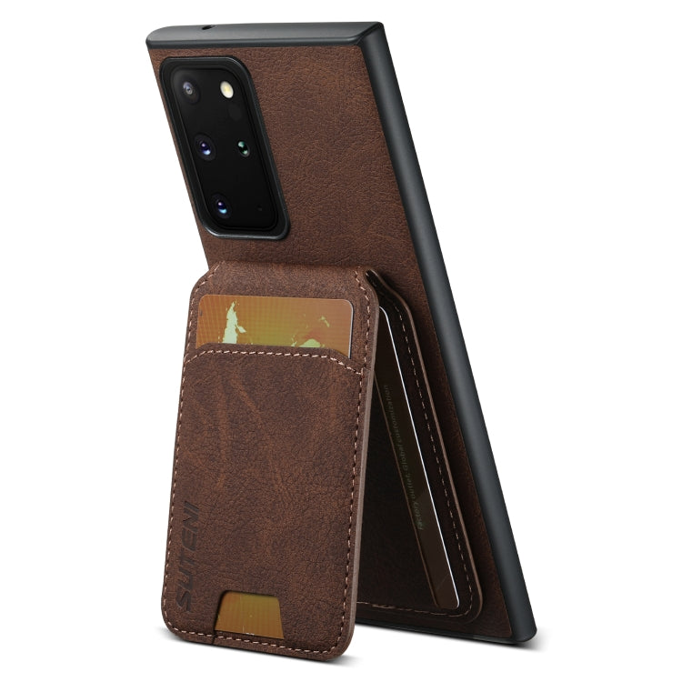 For Samsung Galaxy Note20 Suteni H02 Litchi Leather Card Wallet Stand Back Phone Case(Brown)