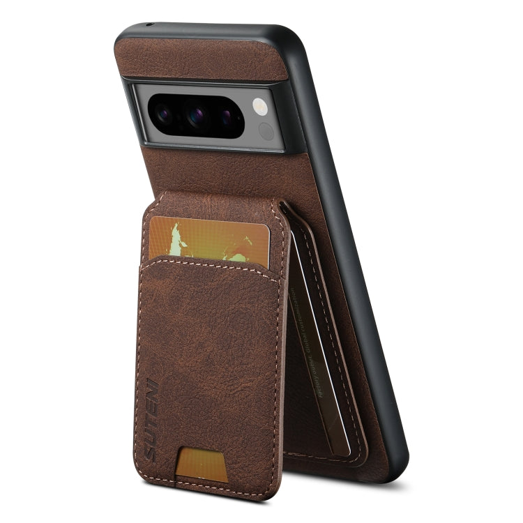 For Google Pixel 8a Suteni H02 Litchi Leather Card Wallet Stand Back Phone Case(Brown)