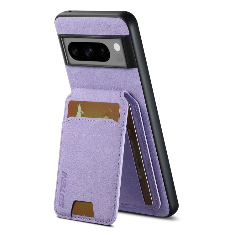 For Google Pixel 8a Suteni H02 Litchi Leather Card Wallet Stand Back Phone Case(Purple)