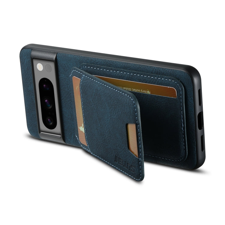 For Google Pixel 7 Suteni H02 Litchi Leather Card Wallet Stand Back Phone Case(Blue)
