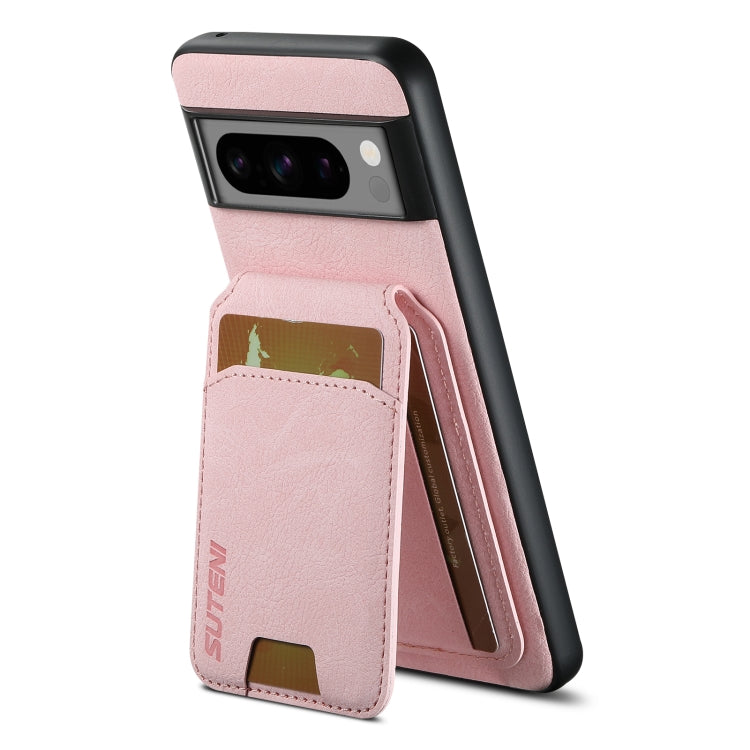 For Google Pixel 7 Suteni H02 Litchi Leather Card Wallet Stand Back Phone Case(Pink)