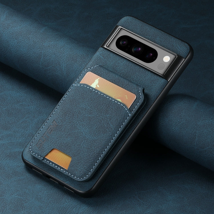 For Google Pixel 7 Pro Suteni H02 Litchi Leather Card Wallet Stand Back Phone Case(Blue)