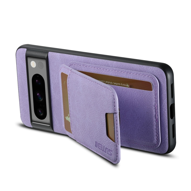 For Google Pixel 6 Suteni H02 Litchi Leather Card Wallet Stand Back Phone Case(Purple)