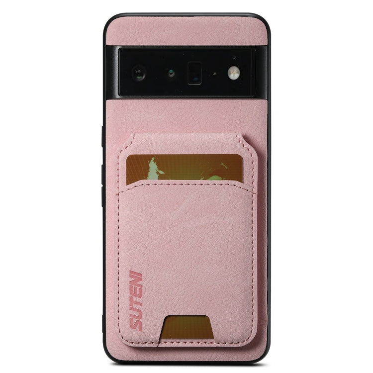 For Google Pixel 6 Pro Suteni H02 Litchi Leather Card Wallet Stand Back Phone Case(Pink)