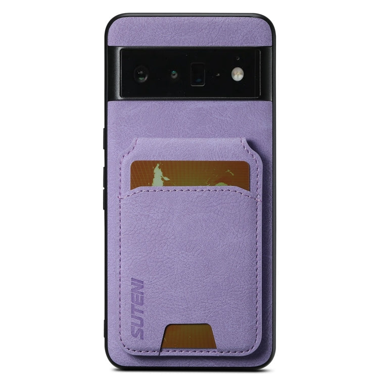 For Google Pixel 6 Pro Suteni H02 Litchi Leather Card Wallet Stand Back Phone Case(Purple)