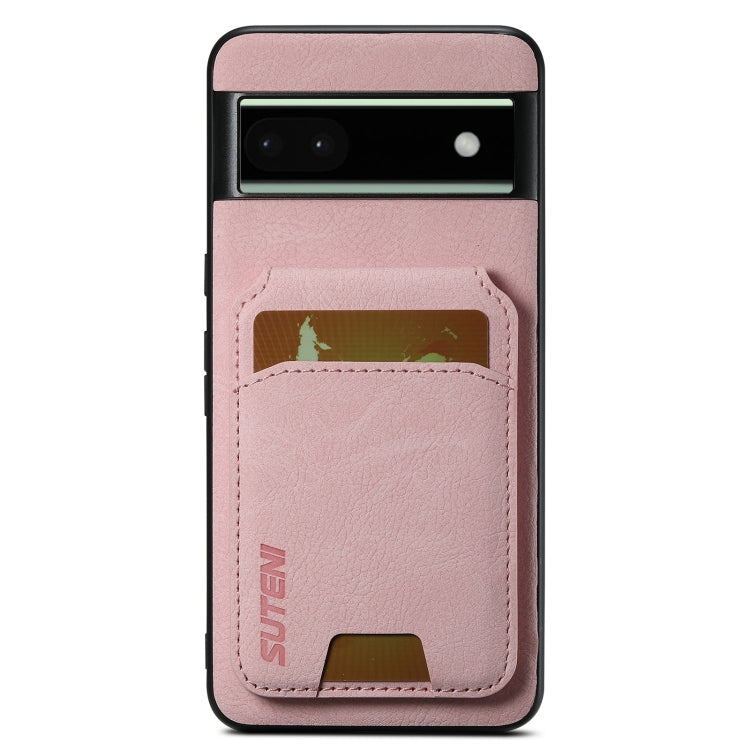 For Google Pixel 6a Suteni H02 Litchi Leather Card Wallet Stand Back Phone Case(Pink)