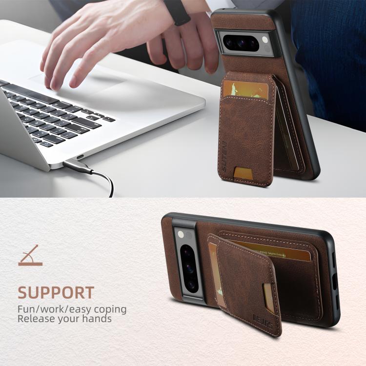 For Google Pixel 9 Pro Suteni H02 Litchi Leather Card Wallet Stand Back Phone Case(Brown)
