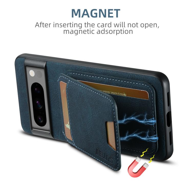 For Google Pixel 9 Pro XL Suteni H02 Litchi Leather Card Wallet Stand Back Phone Case(Blue)
