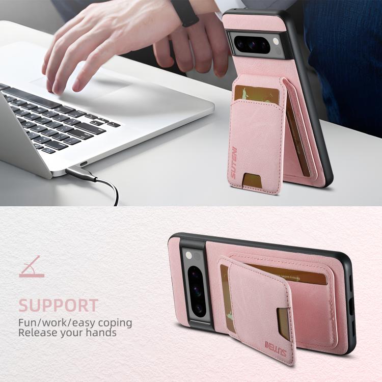 For Google Pixel 9 Pro XL Suteni H02 Litchi Leather Card Wallet Stand Back Phone Case(Pink)