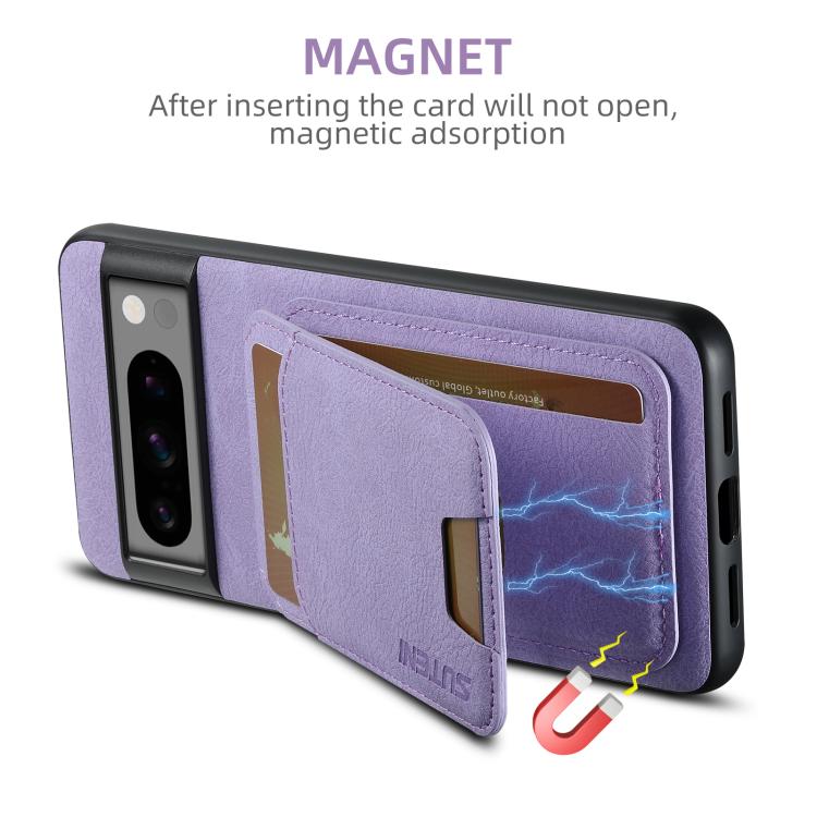 For Google Pixel 10 Pro XL Suteni H02 Litchi Leather Card Wallet Stand Back Phone Case(Purple)