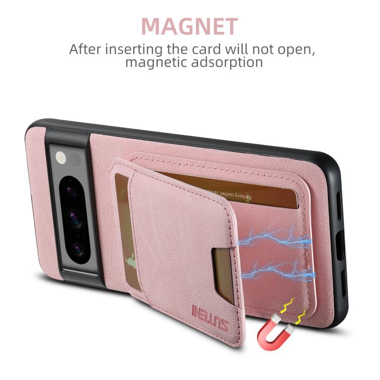 For Google Pixel 10 Suteni H02 Litchi Leather Card Wallet Stand Back Phone Case(Pink)