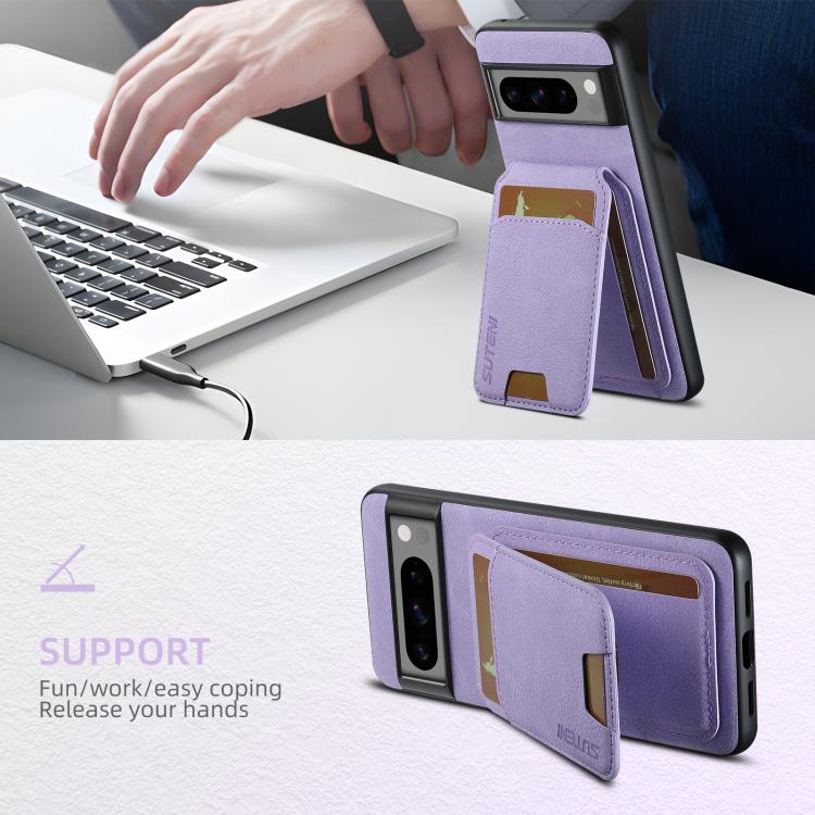 For Google Pixel 10 Suteni H02 Litchi Leather Card Wallet Stand Back Phone Case(Purple)
