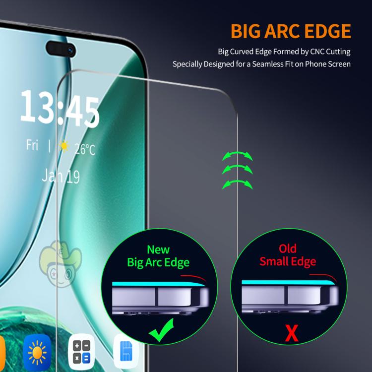 For Honor 400 Lite Global 2pcs ENKAY 9H Big Arc Edge High Aluminum-silicon Tempered Glass Film