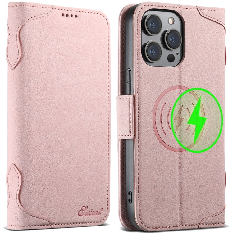 For iPhone 12 Pro Max SUTENI J07 Multifunctional Horizontal Flip Magsafe Leather Phone Case(Pink)
