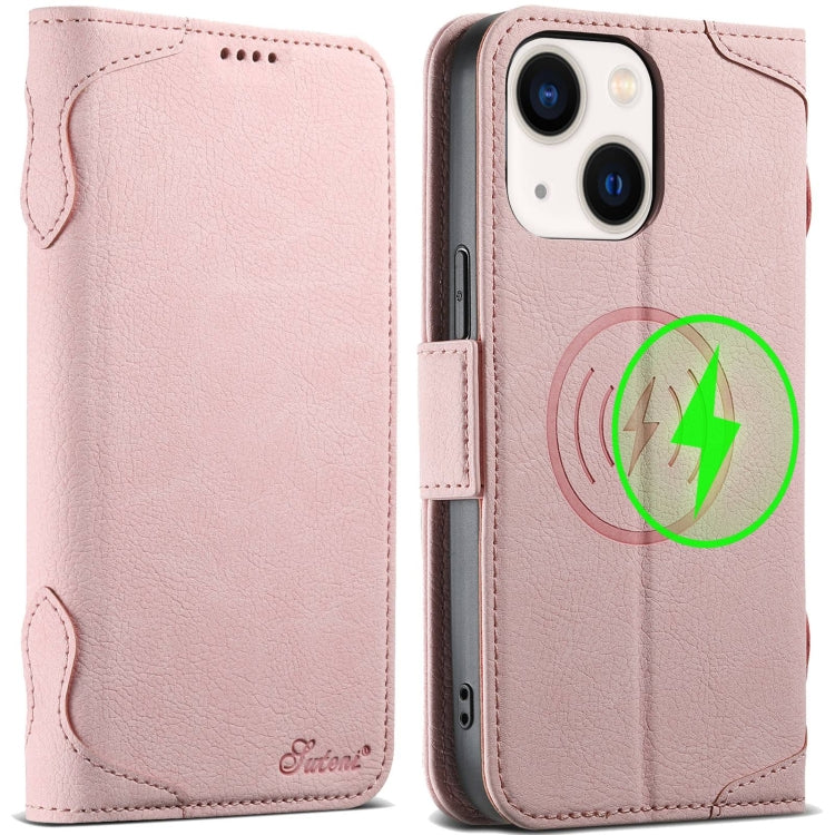 For iPhone 13 SUTENI J07 Multifunctional Horizontal Flip Magsafe Leather Phone Case(Pink)