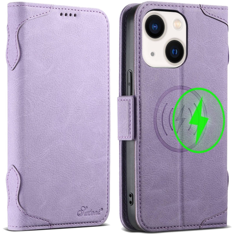 For iPhone 13 SUTENI J07 Multifunctional Horizontal Flip Magsafe Leather Phone Case(Purple)
