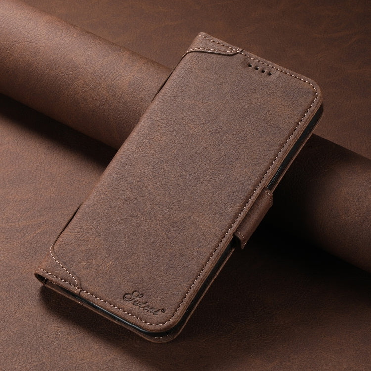 For iPhone 15 SUTENI J07 Multifunctional Horizontal Flip Magsafe Leather Phone Case(Brown)